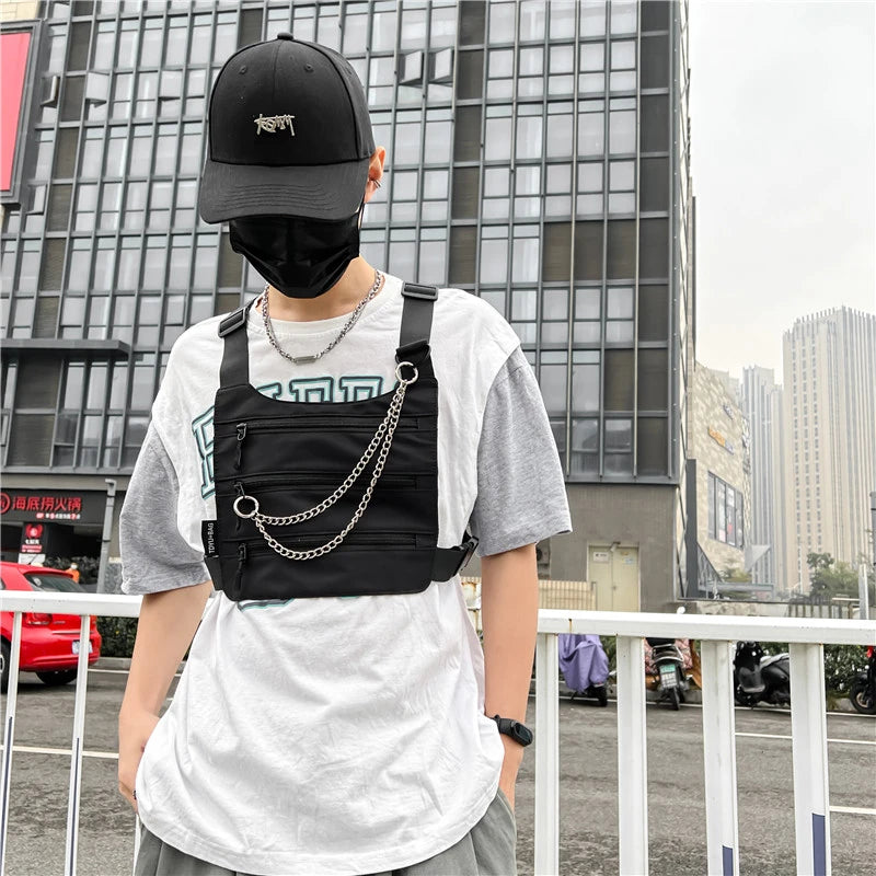 Borsa a petto unisex a 3 strati – pettorina nylon streetwear hip-hop versatile
