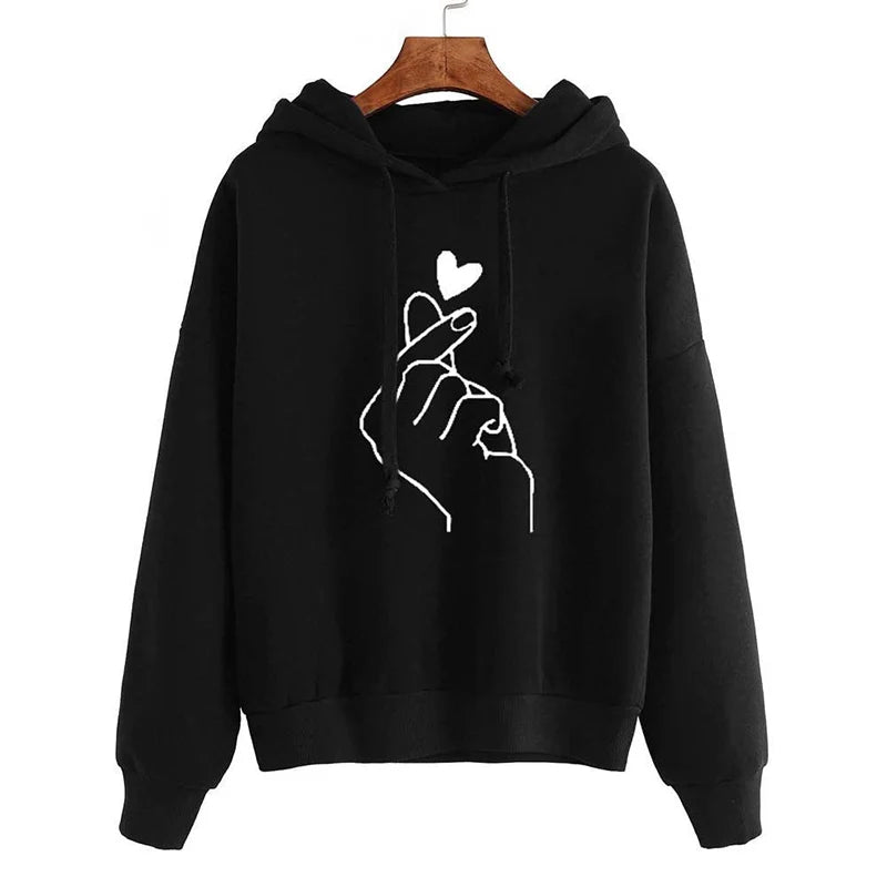 Felpa autunnale con cappuccio e cuore con dito – felpa oversize in pile con tasche e coulisse per look casual e trendy
