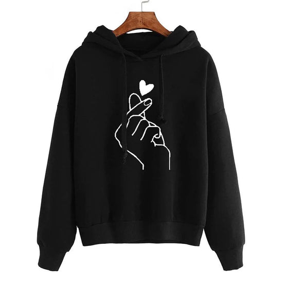 Felpa autunnale con cappuccio e cuore con dito – felpa oversize in pile con tasche e coulisse per look casual e trendy