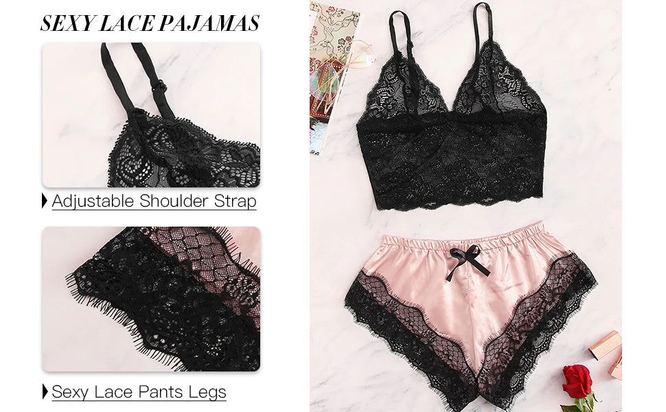 Completo Pigiama Sexy in Pizzo – Bralette e Shorts Coordinati 2 pezzi