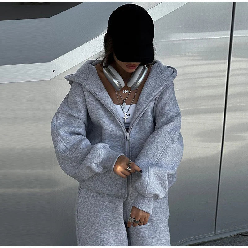 Set donna 2025 – tuta sportiva casual con felpa con cappuccio + pantaloni elasticizzati, outfit fitness & athleisure