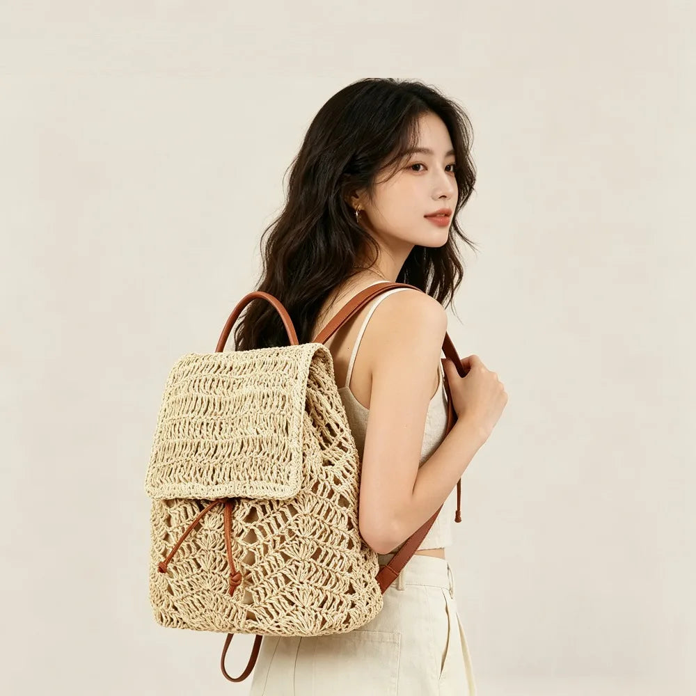Zaino Donna in Paglia Intrecciata – Borsa Estiva Beige o Khaki