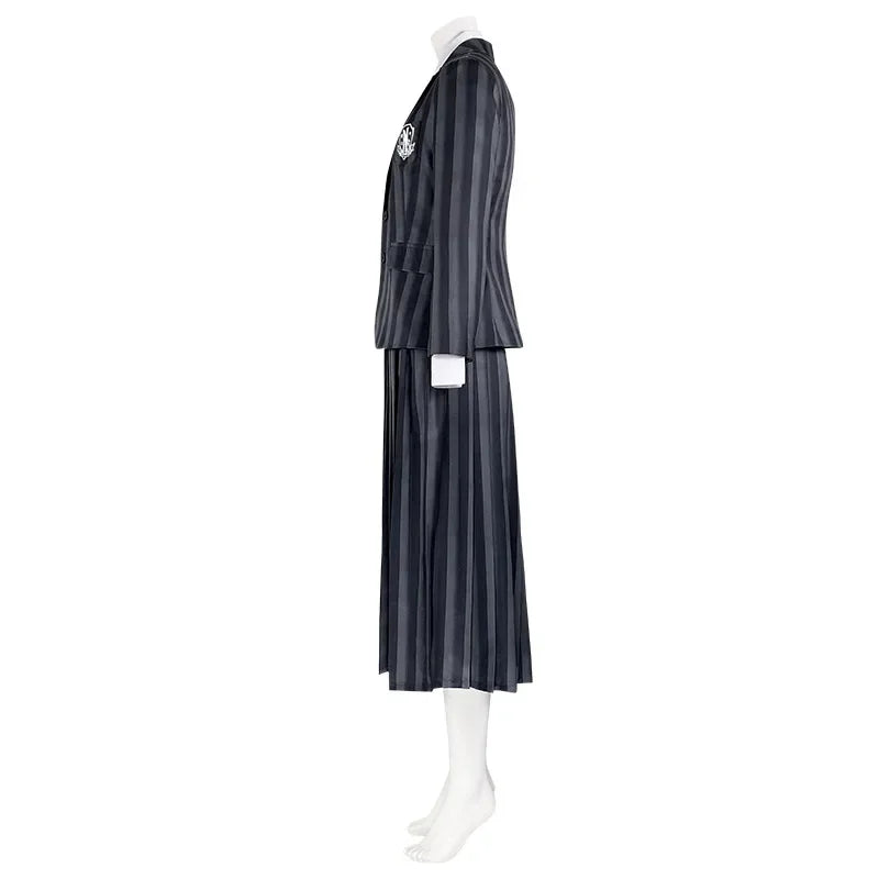 Costume università Mercoledi Addams 2025 – uniforme scolastica cosplay con giacca, gilet, gonna, perfetto per Halloween/adulti e bambini