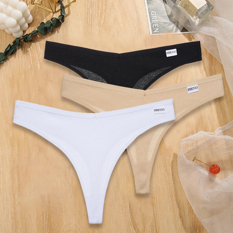 Set 3 pezzi perizomi donna G-string in cotone waffle a vita bassa – underwear sexy comfort quotidiano