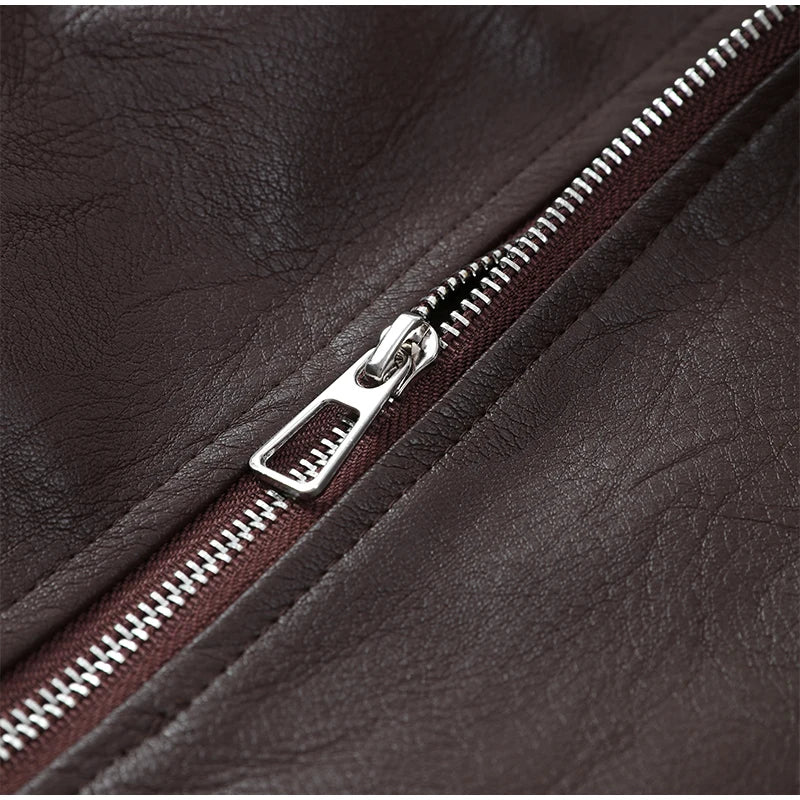 Giacca bomber donna marrone vintage con collo a rever, cintura e zip ‒ outerwear street chic autunno/inverno 2025