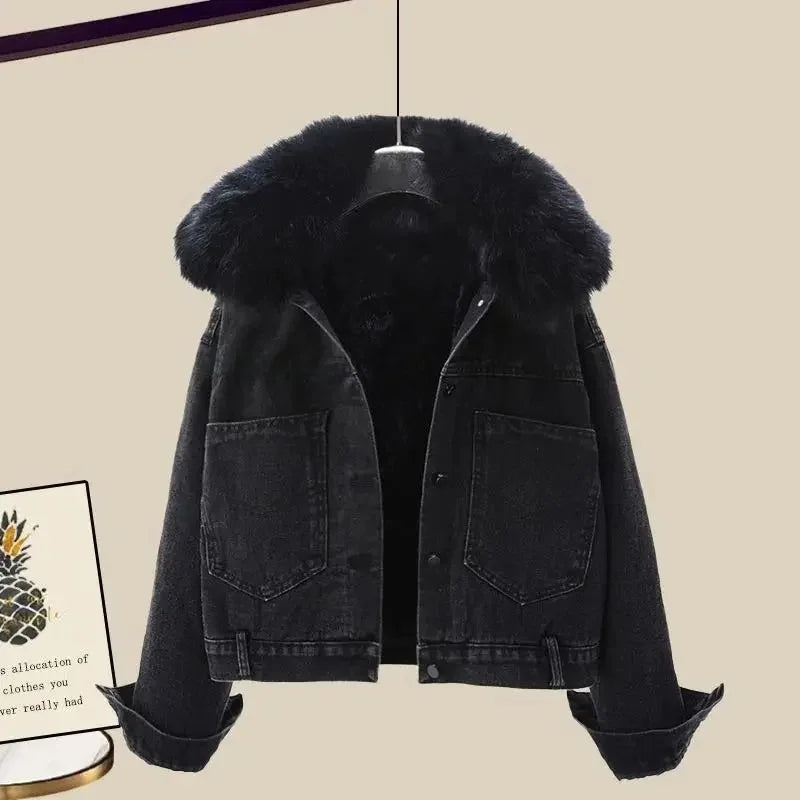 Giacca denim foderata in pile da donna – giacca imbottita spessa per autunno / inverno 2025 stile street