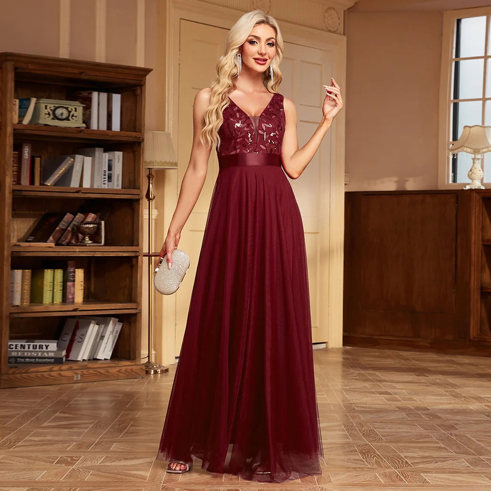Abito Lungo Elegante Donna con Paillettes – Vestito Cerimonia Matrimonio e Damigella