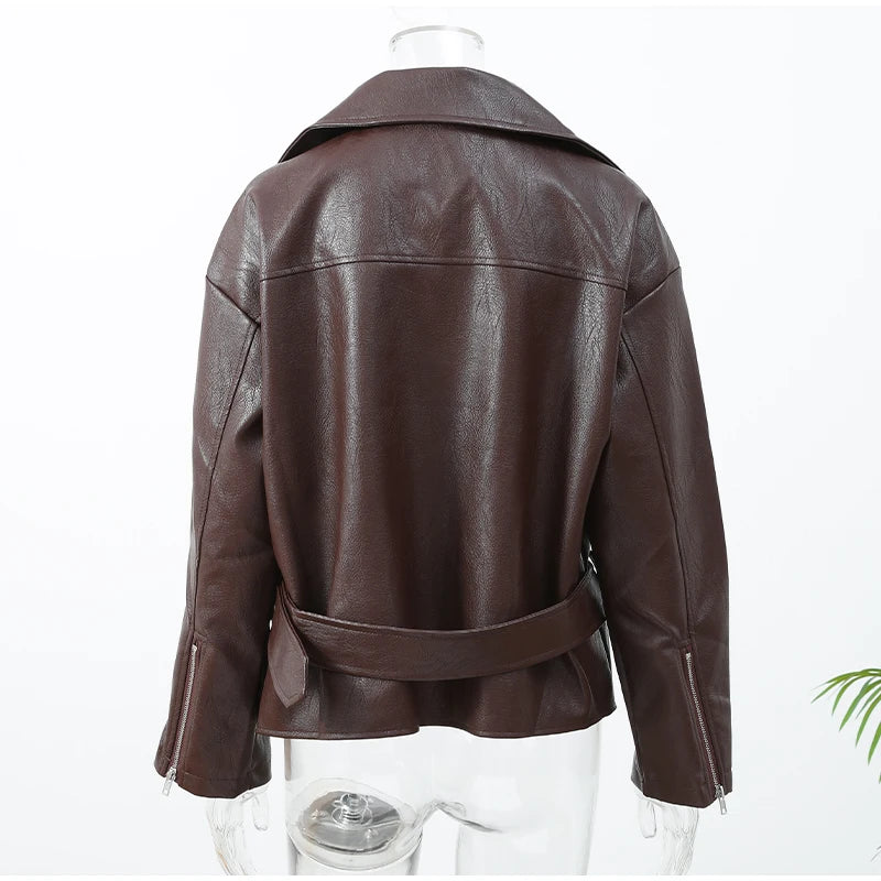 Giacca bomber donna marrone vintage con collo a rever, cintura e zip ‒ outerwear street chic autunno/inverno 2025