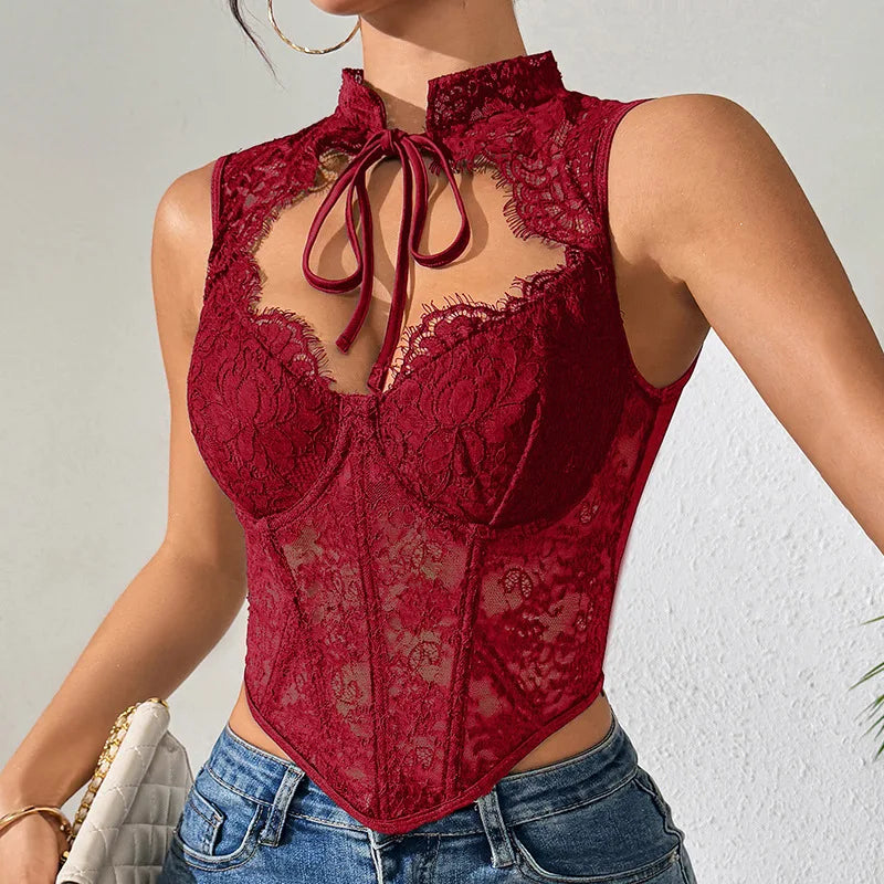 Top Corsetto in Pizzo Donna – Canotta Sexy Aderente