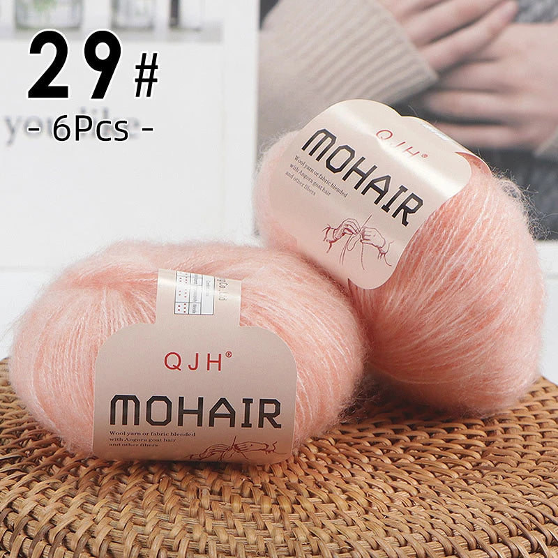 Set 6 gomitoli filato mohair morbido – lana angora effetto fluffy per maglioni, sciarpe, shawl fai-da-te