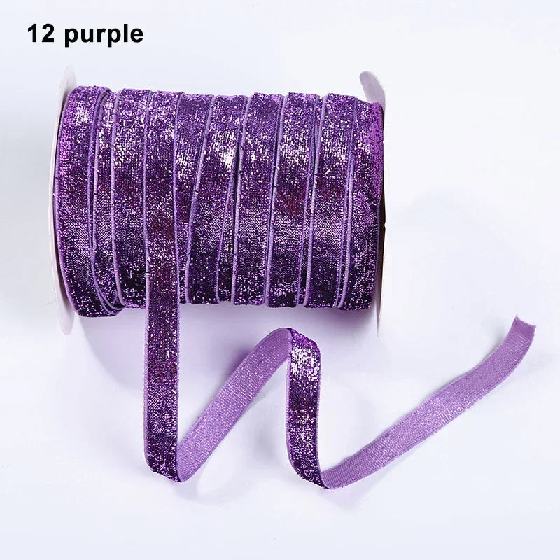 Nastro velluto glitter 10 mm – 50 metri multicolore per decorazioni, fai-da-te, confezioni regalo e artigianato