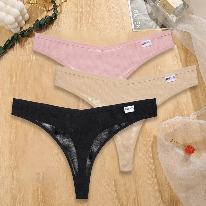 Set 3 pezzi perizomi donna G-string in cotone waffle a vita bassa – underwear sexy comfort quotidiano