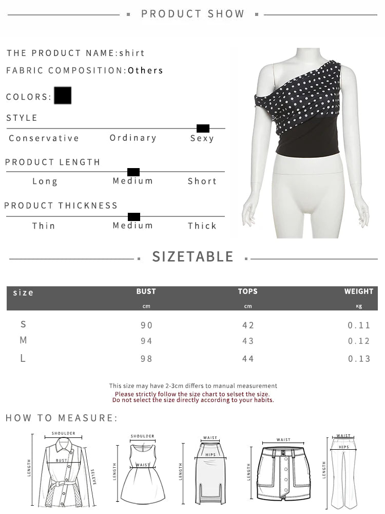 Weird Puss Polka Dots Print T-Shirts Women Summer Trend Skew Collar Off Shoulder Backless Street Fashion Trend Ruched Crop Tops