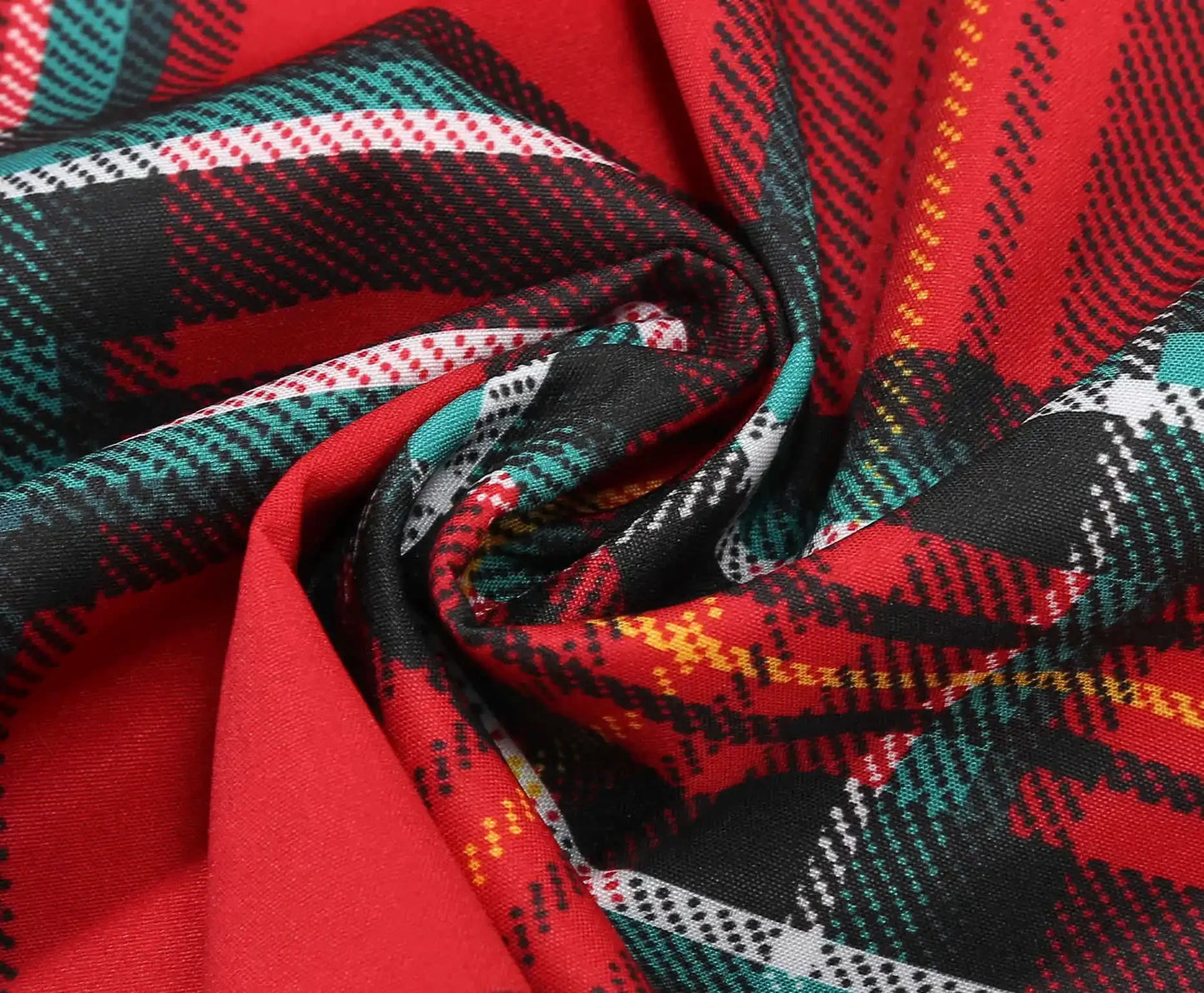 Abito donna autunno-inverno con motivo scozzese natalizio – manica lunga, vita regolare, stile elegante plaid rossa e verde