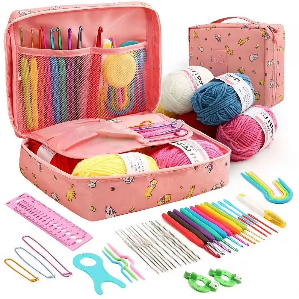 Set uncinetto portatile 59 pezzi con borsa – kit completo con manici ergonomici e materiali colorati