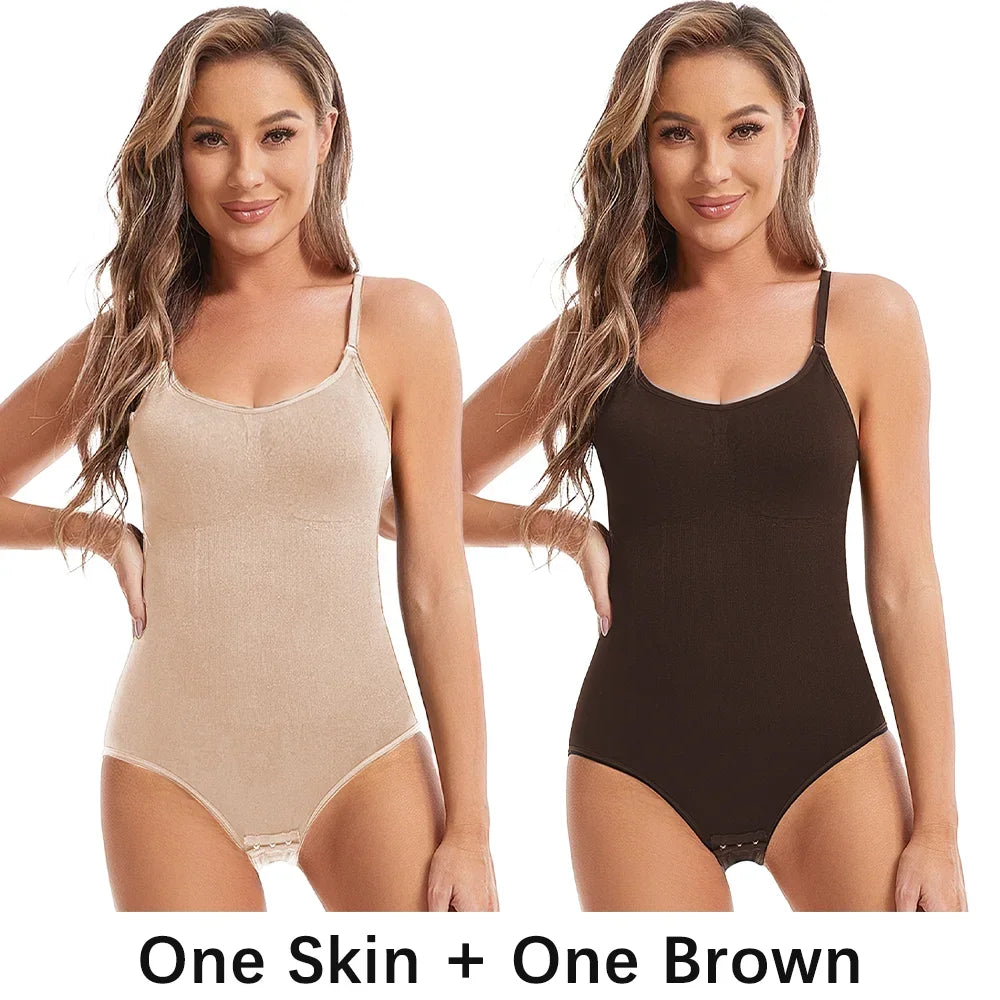Body modellante a compressione senza cuciture per donna con spalline regolabili – nude, nero, marrone