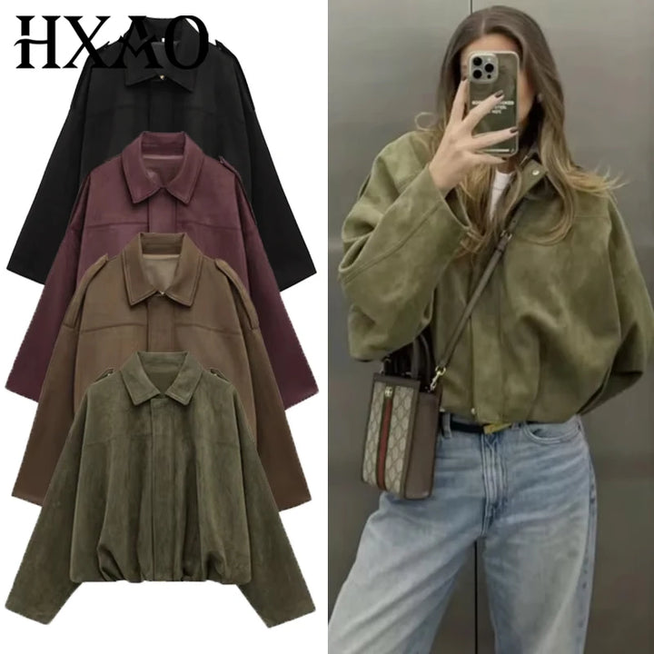 Giacca Bomber Donna con Zip, Collo a Revers e Maniche Lunghe – Giubbotto Corto Stile High Street 2025 per Autunno/Inverno