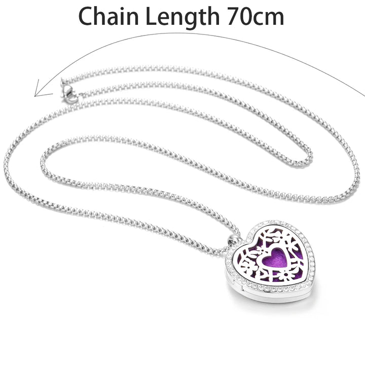 Collana Diffusore a Cuore con Strass in Acciaio Inox – Ciondolo Aromaterapia per Profumi e Oli Essenziali
