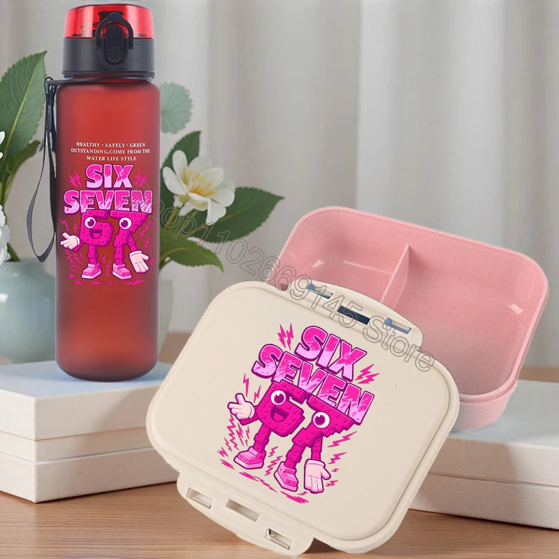 2pcs Steal A Brainrot Bento Lunch Box Water Bottle 67 Six Seven Cartoon Printed Lunch Box Boys School Supplies Children Gifts