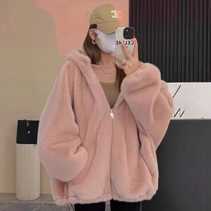 Felpa con cappuccio foderata in pile donna – Giacca casual oversize per l'autunno e l'inverno