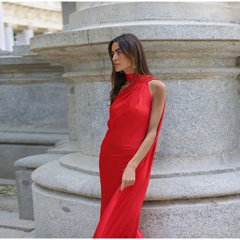 Abito da sera in raso con fiocco per donna – abito elegante schiena scoperta