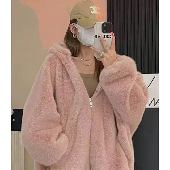 Felpa con cappuccio foderata in pile donna – Giacca casual oversize per l'autunno e l'inverno