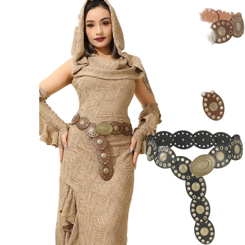 Cintura boho patchwork retrò con fibbia ovale – vintage oval buckle belt stile western / cowboy donna