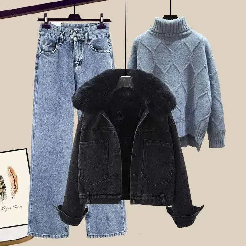Giacca denim foderata in pile da donna – giacca imbottita spessa per autunno / inverno 2025 stile street