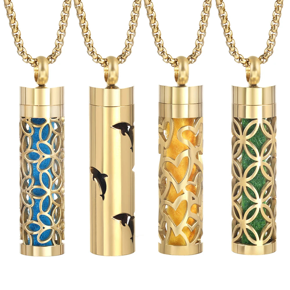 Collana dorata con diffusore per oli essenziali in acciaio inox – Gioiello aromaterapico profumato per donna