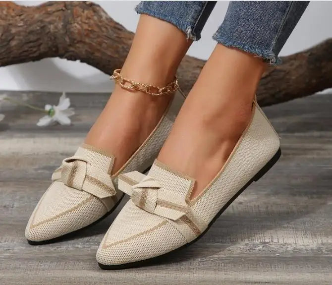 Ballerine Donna – Scarpe Slip-On Traspiranti in Maglia a Punta con Nodo Decorativo