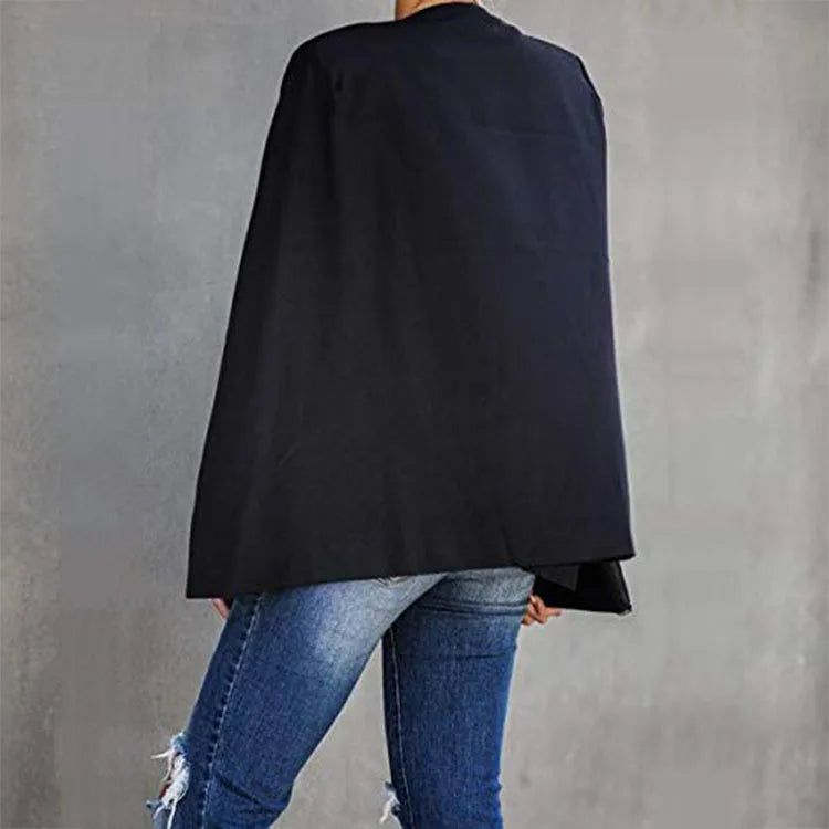 Giacca blazer donna senza colletto stile mantella – giacca da ufficio casual autunno primavera con maniche a mantella e collo aperto