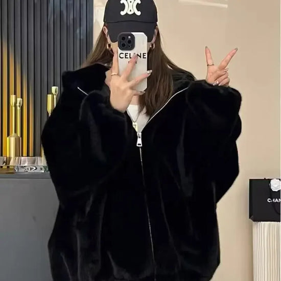 Felpa con cappuccio foderata in pile donna – Giacca casual oversize per l'autunno e l'inverno