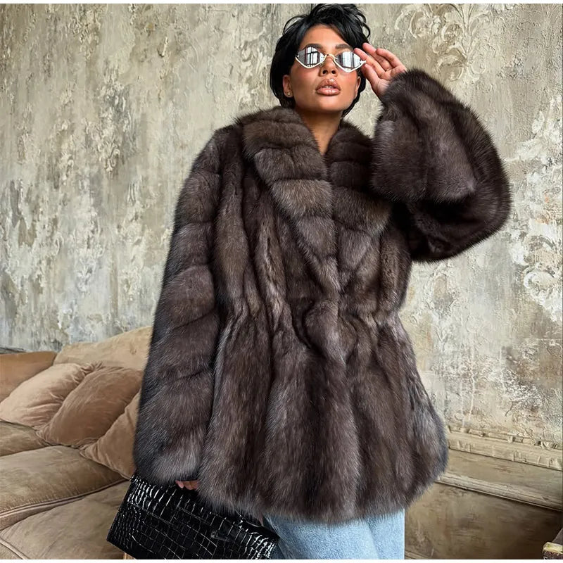 Cappotto lungo in pelliccia sintetica con colletto a revers – giacca maxi donna calda e lussuosa per l'inverno 2025