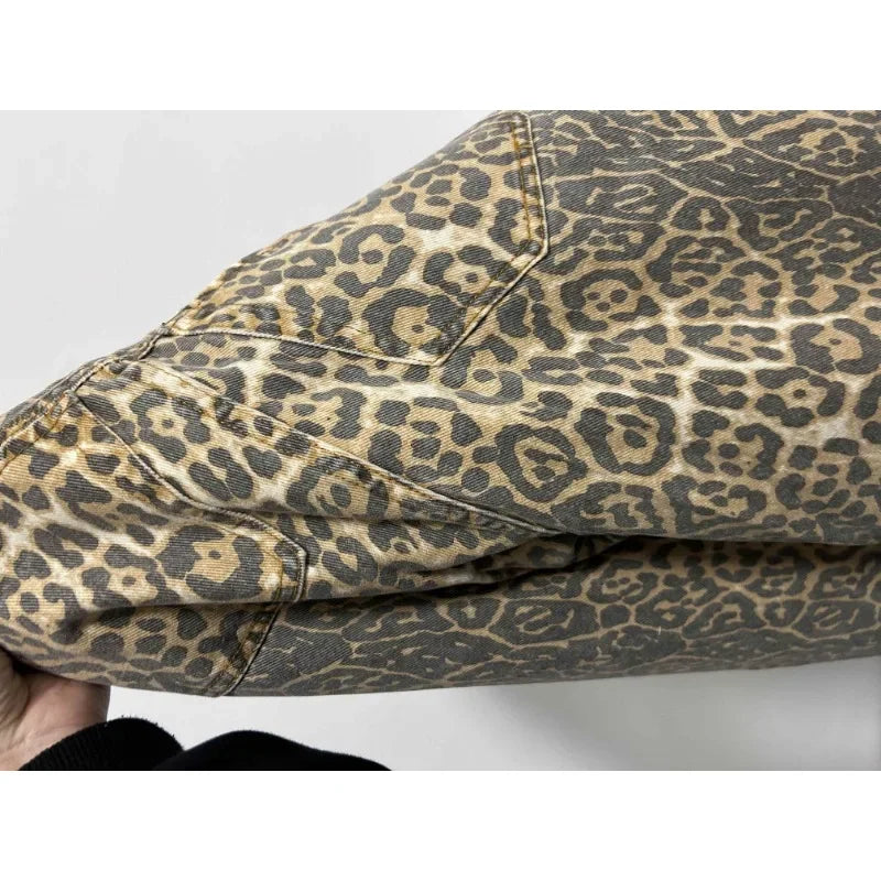 Jeans baggy vita alta leopardato donna – pantaloni oversize Y2K da strada con tasche casual 2025