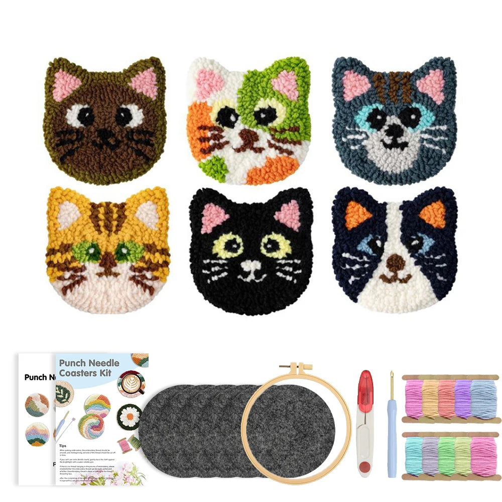 Kit Punch Needle Sottobicchieri Gatti – Set DIY Creativo per Principianti