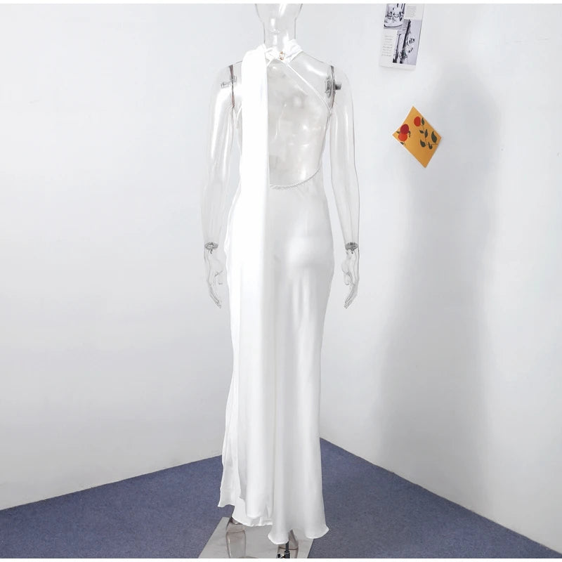 Abito da sera in raso con fiocco per donna – abito elegante schiena scoperta