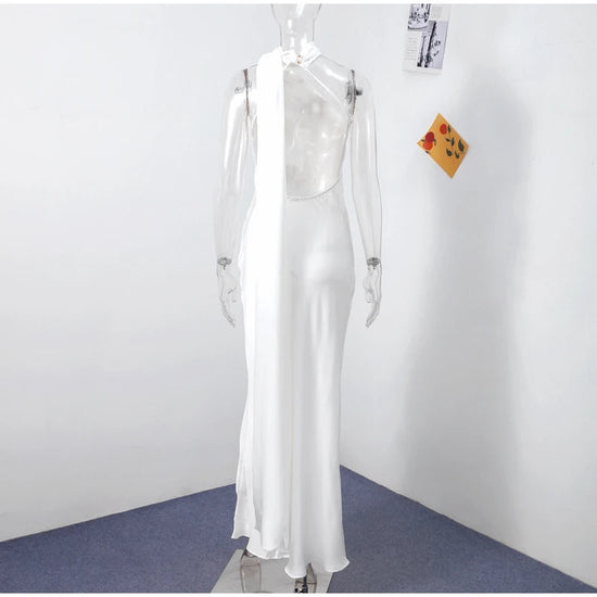 Abito da sera in raso con fiocco per donna – abito elegante schiena scoperta