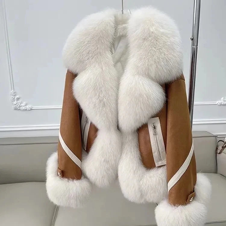 Cappotto corto in pelliccia sintetica volpe 2025 – giacca imbottita effetto fox fur, caldo e alla moda