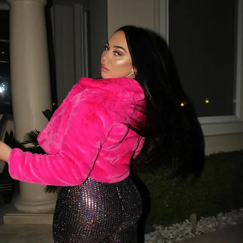 Giacca corta donna 2025 – cappotto pelliccia sintetica oversize, caldo, elegante per autunno/inverno