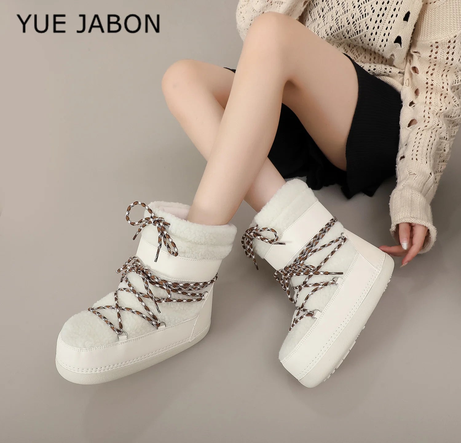 Stivali da neve donna con plateau – snow boots invernali warm windproof ankle-boots con punta tonda, piattaforma alta e stile sci