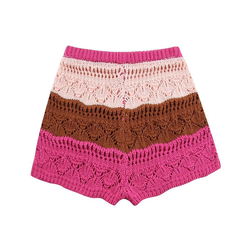 Co-ord estivo donna 2025 — Set maglia jacquard a righe con cardigan e shorts