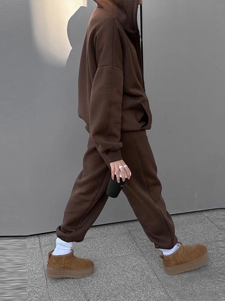 Set donna 2025 – tuta sportiva casual con felpa con cappuccio + pantaloni elasticizzati, outfit fitness & athleisure