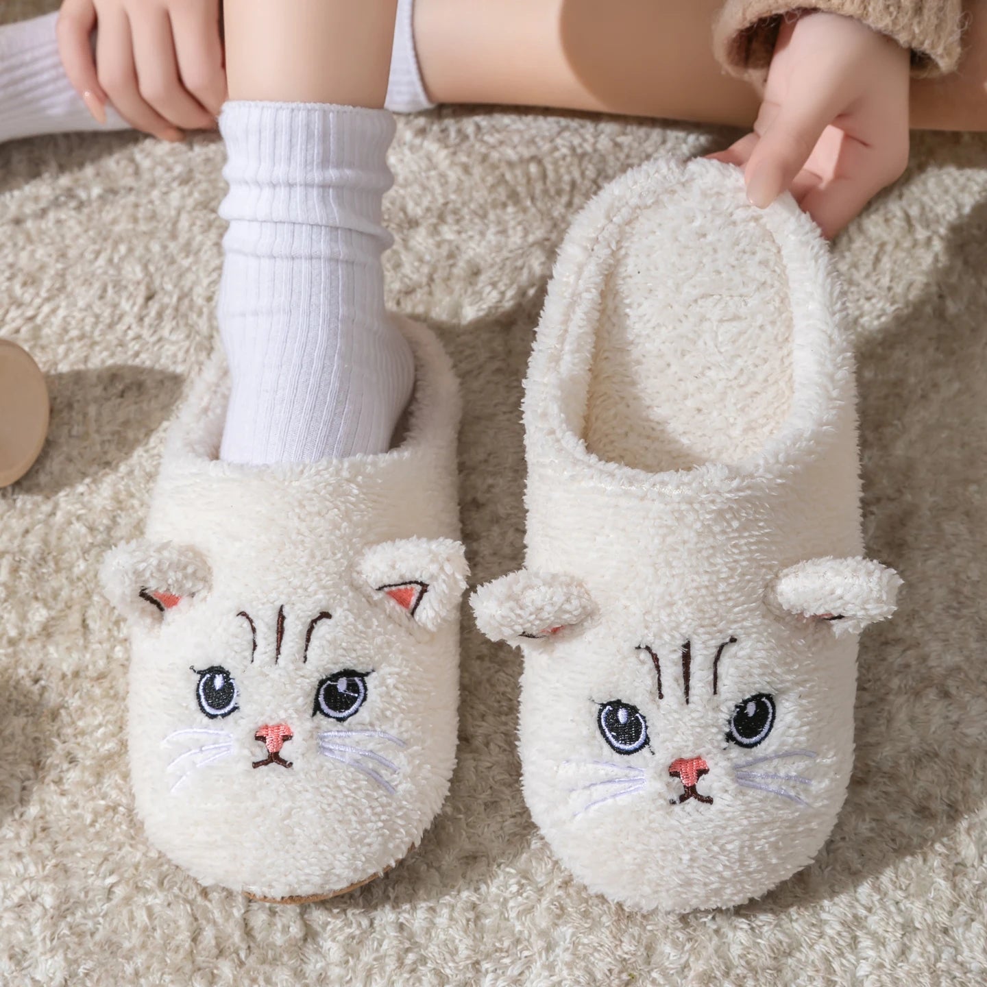 Pantofole Peluche Gatto Unisex per Casa, Invernali, Antiscivolo, Morbide e Calde