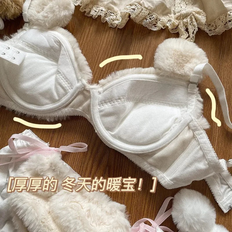 Set Intimo Donna Orsetto in Peluche ‒ Reggiseno e Slip Plush Invernali Cartoon