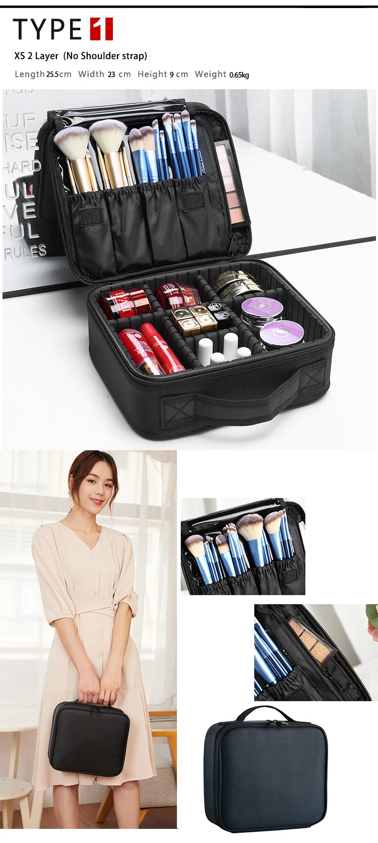 Borsa cosmetici grande in tessuto Oxford – beauty case da viaggio donna grande capacità, organizer make-up waterproof