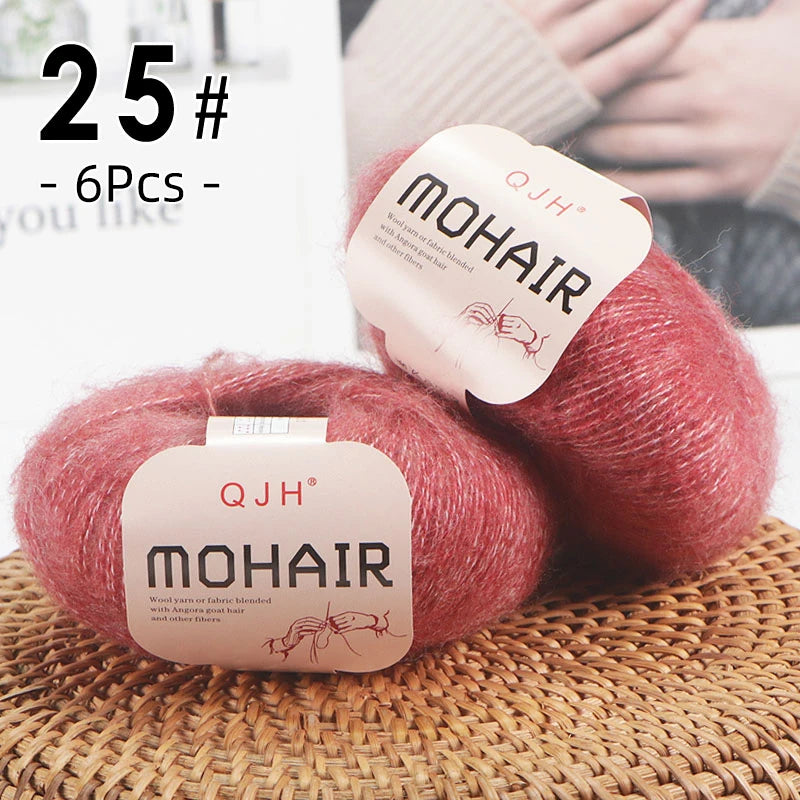Set 6 gomitoli filato mohair morbido – lana angora effetto fluffy per maglioni, sciarpe, shawl fai-da-te