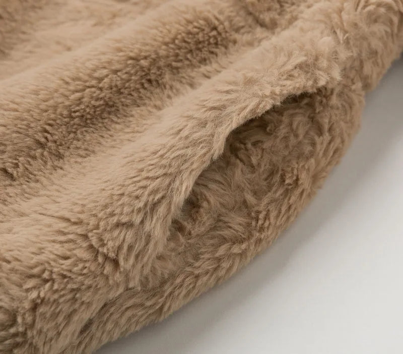 Cappotto corto donna in peluche oversize 2025 – cardigan faux fur con zip, caldo inverno cosy & fashion