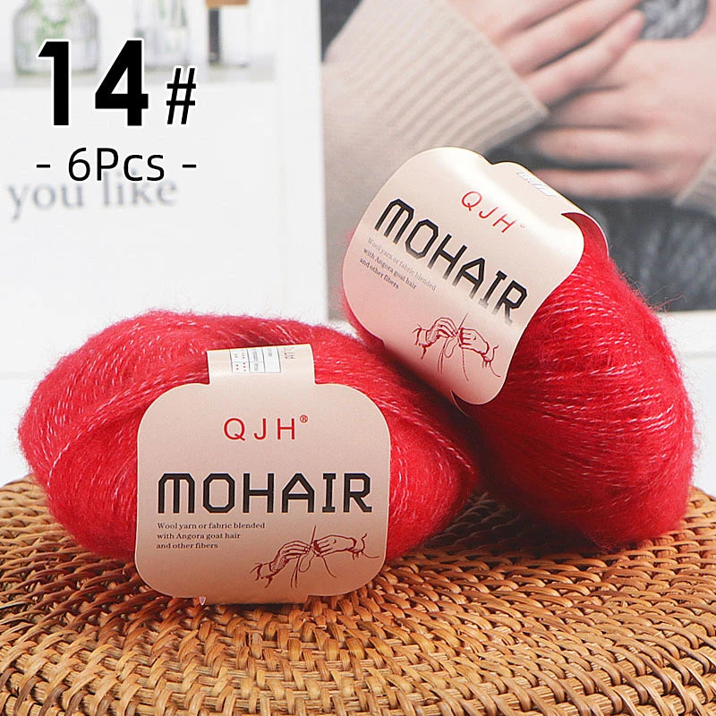 Set 6 gomitoli filato mohair morbido – lana angora effetto fluffy per maglioni, sciarpe, shawl fai-da-te