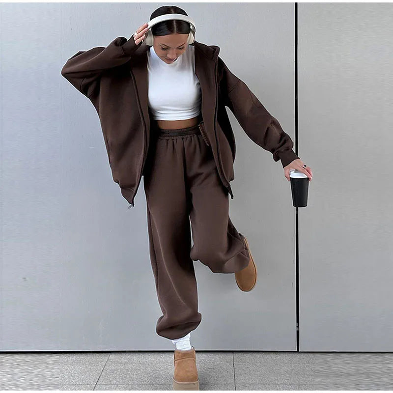 Set donna 2025 – tuta sportiva casual con felpa con cappuccio + pantaloni elasticizzati, outfit fitness & athleisure