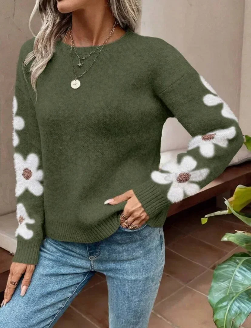 Pullover jacquard a fiori donna 2025 – Maglione elegante floreale knit per autunno/inverno, stile temperamento casual